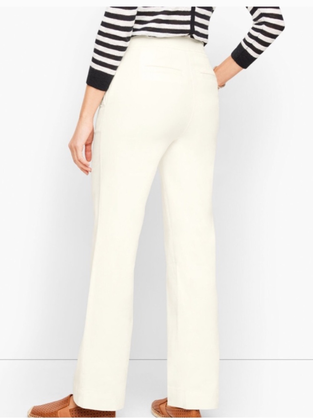 ♦️ TALBOTS Wide Leg Twill Pant Full Length Trousers 10P EUC Ivory Cream Ecru